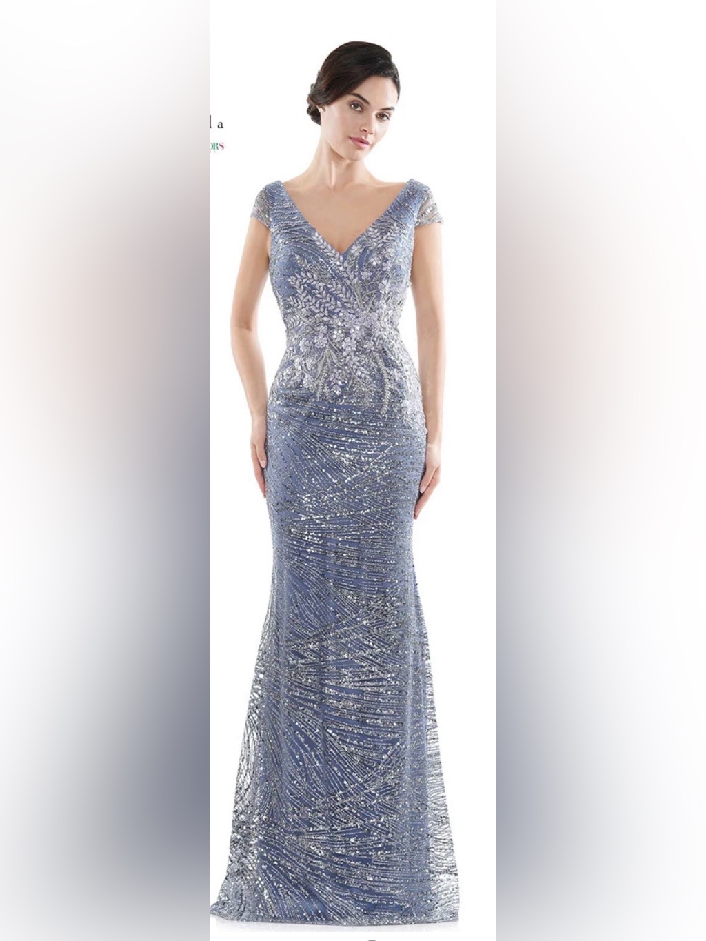Rina Dimontella Rd2723 - French Blue Beaded V-Neck Evening Gown